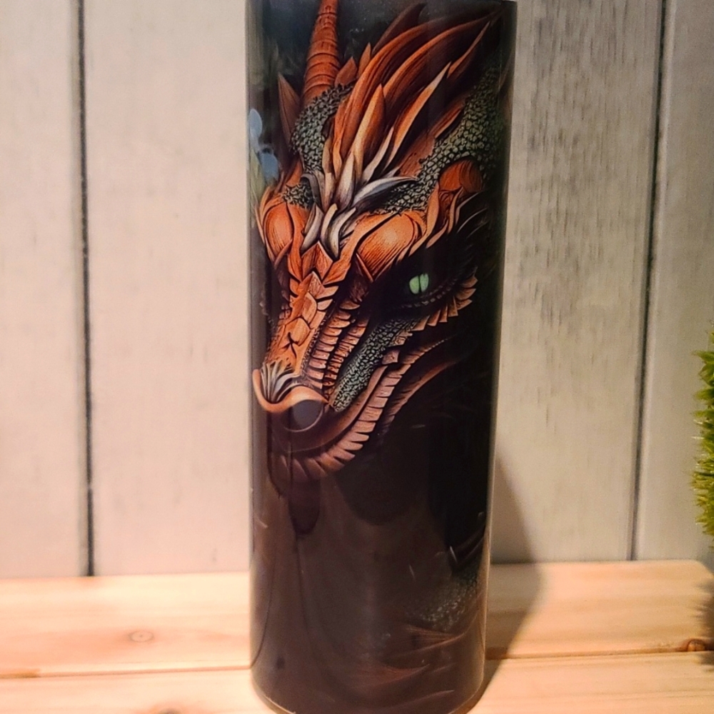 DRAGON w glowing eyes SS Tumbler NWT
